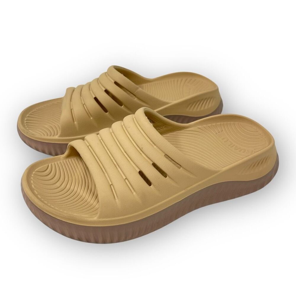 Kuailu Recovery Slides Sandals Tan Brown Cushioned Arch Support Women’s Size 9